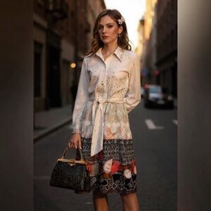 Vintage 70’s Collared Dress with Button Down Front and Fabric Tie Waist